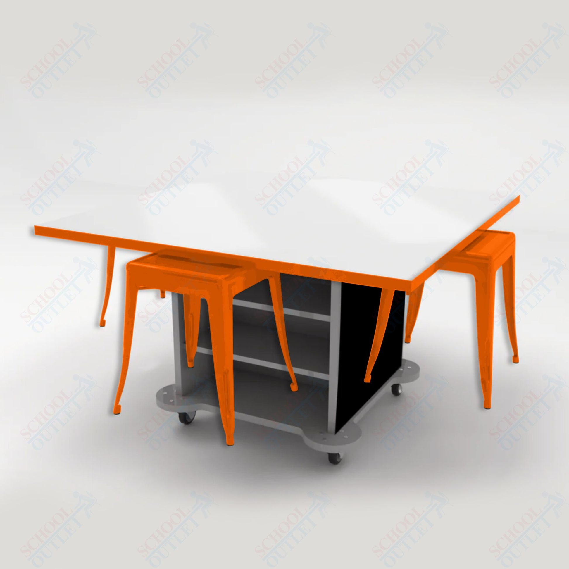 CEF Creation Cube Double - Sided Storage Table - 30"H, White Dry Erase Square Top, High - Pressure Laminate Base and 4 Metal Stools Included - SchoolOutlet