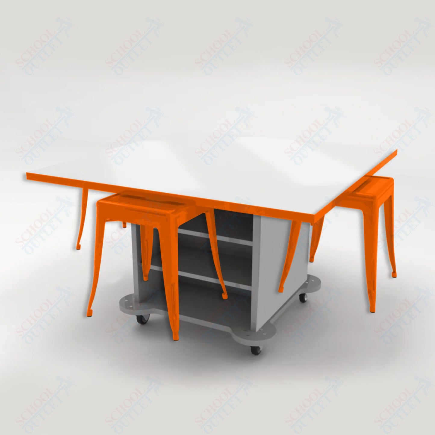 CEF Creation Cube Double - Sided Storage Table - 30"H, White Dry Erase Square Top, High - Pressure Laminate Base and 4 Metal Stools Included - SchoolOutlet