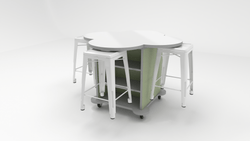 CEF Creation Cube Double-Sided Storage Table - 34"H, White Dry Erase Clover Top, High-Pressure Laminate Base and 4 Metal Stools Included