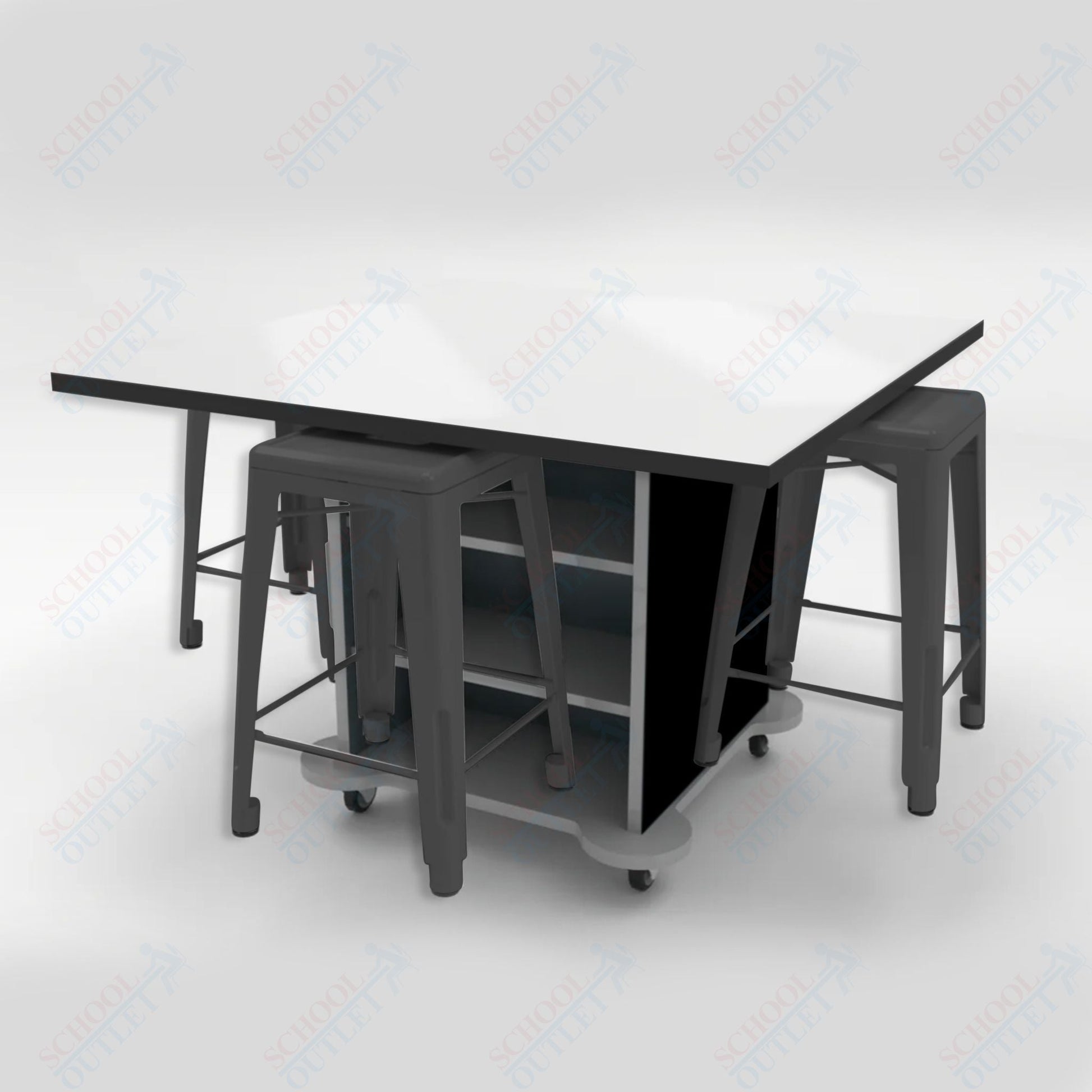 CEF Creation Cube Double - Sided Storage Table - 34"H, White Dry Erase Square Top, High - Pressure Laminate Base and 4 Metal Stools Included - SchoolOutlet
