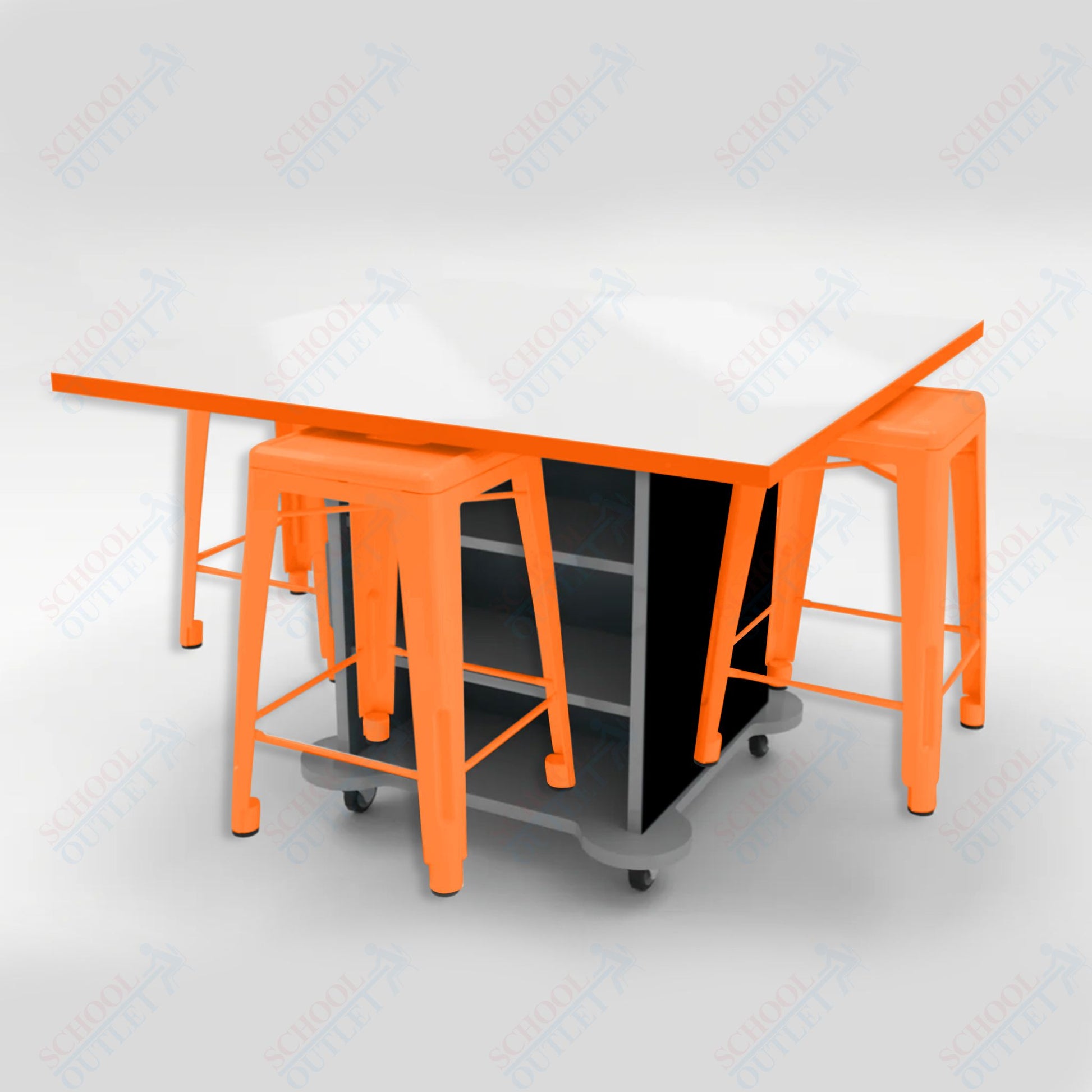CEF Creation Cube Double - Sided Storage Table - 34"H, White Dry Erase Square Top, High - Pressure Laminate Base and 4 Metal Stools Included - SchoolOutlet