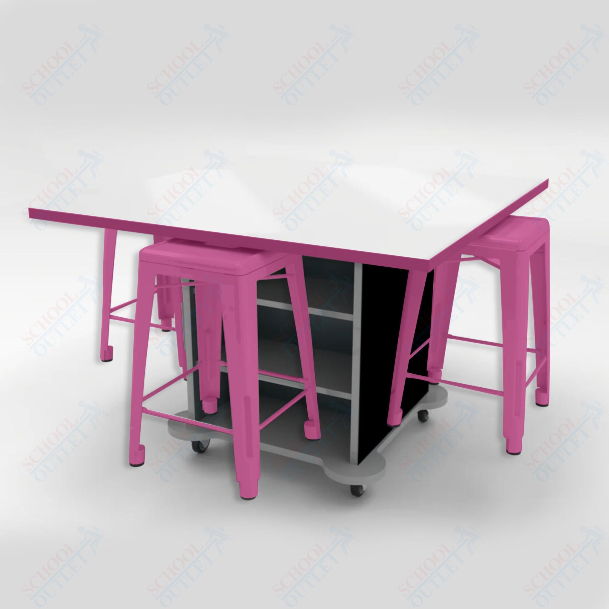 CEF Creation Cube Double - Sided Storage Table - 34"H, White Dry Erase Square Top, High - Pressure Laminate Base and 4 Metal Stools Included - SchoolOutlet