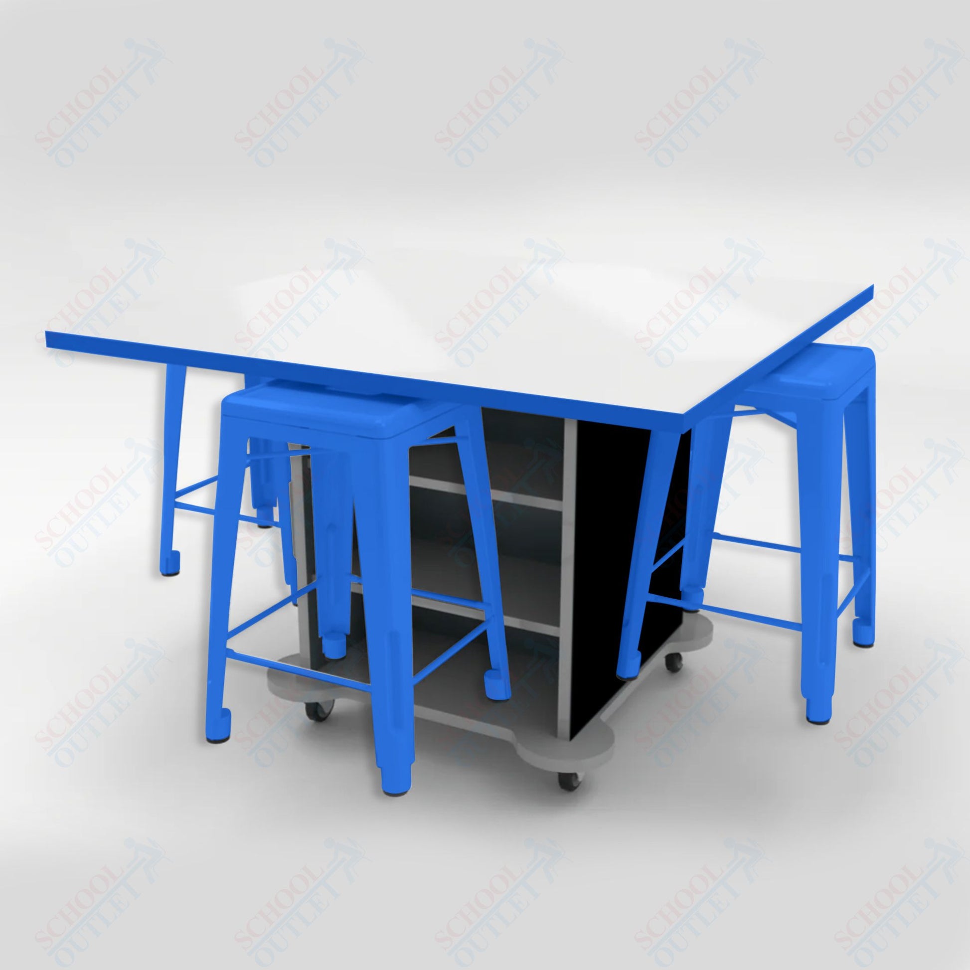 CEF Creation Cube Double - Sided Storage Table - 34"H, White Dry Erase Square Top, High - Pressure Laminate Base and 4 Metal Stools Included - SchoolOutlet