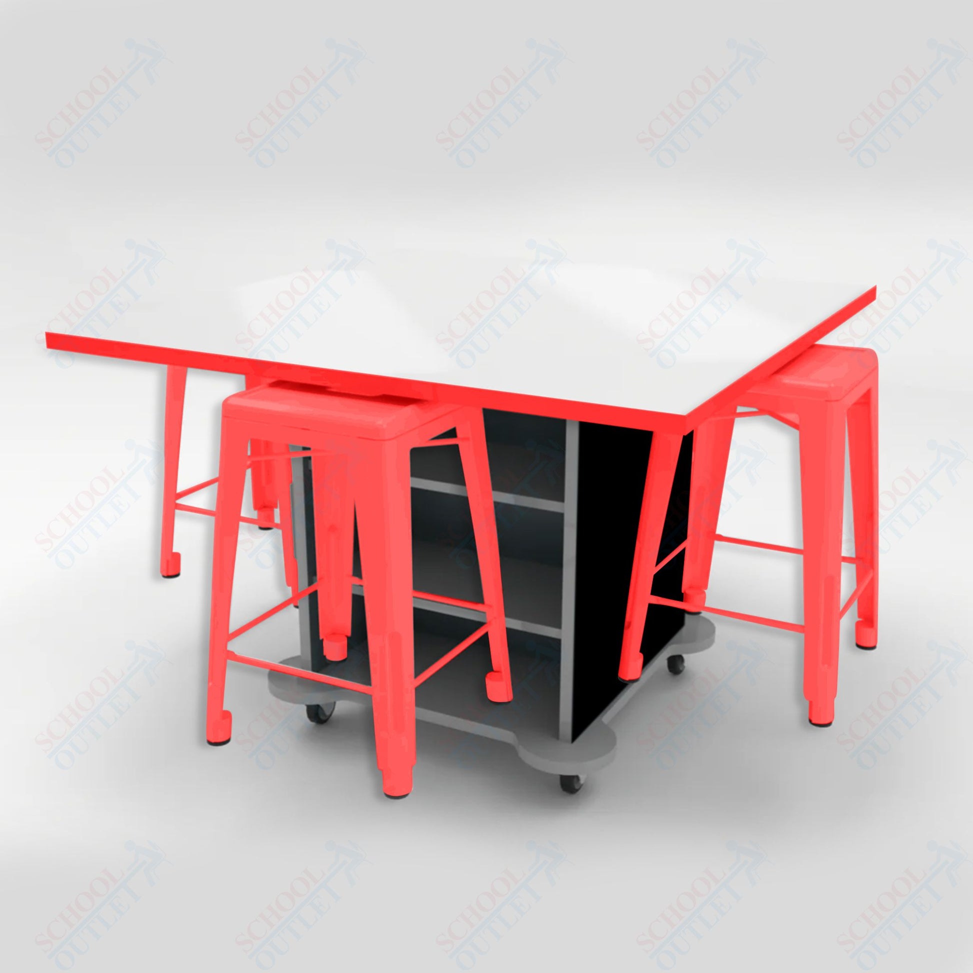 CEF Creation Cube Double - Sided Storage Table - 34"H, White Dry Erase Square Top, High - Pressure Laminate Base and 4 Metal Stools Included - SchoolOutlet