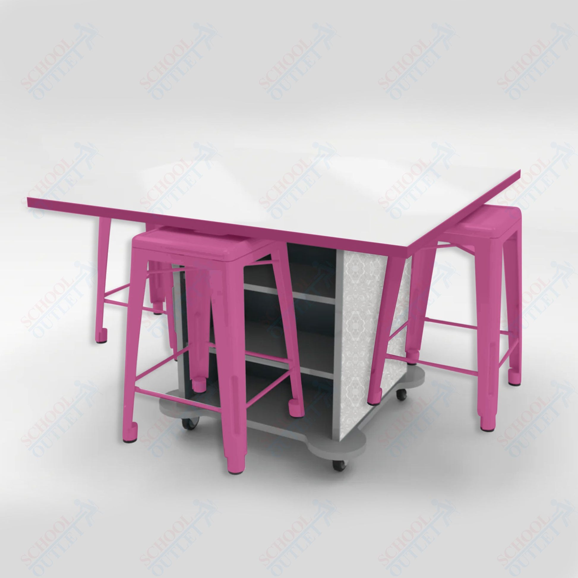 CEF Creation Cube Double - Sided Storage Table - 34"H, White Dry Erase Square Top, High - Pressure Laminate Base and 4 Metal Stools Included - SchoolOutlet