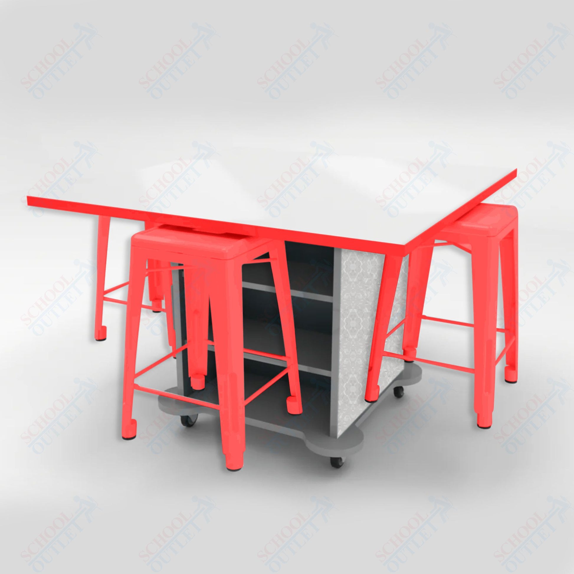 CEF Creation Cube Double - Sided Storage Table - 34"H, White Dry Erase Square Top, High - Pressure Laminate Base and 4 Metal Stools Included - SchoolOutlet
