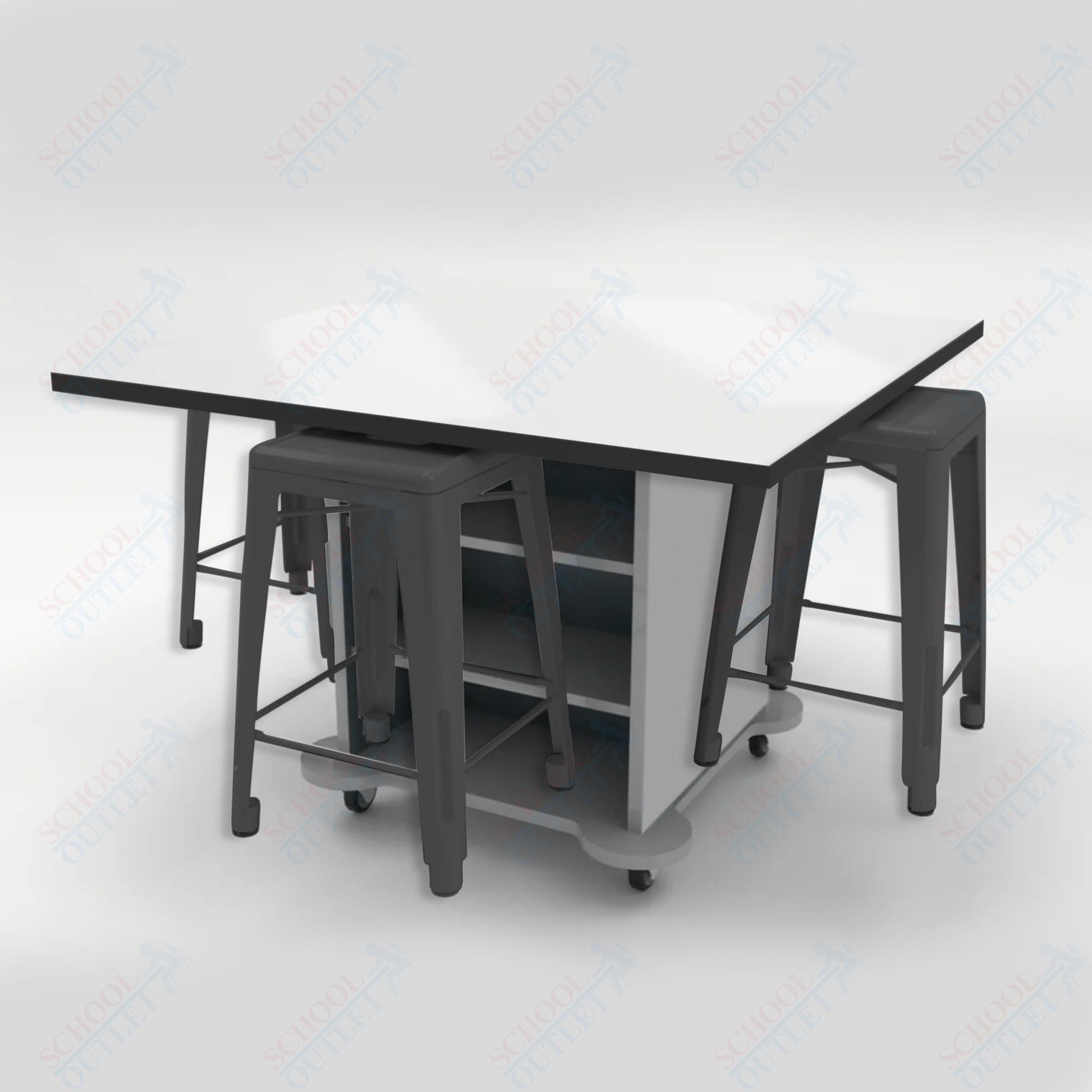 CEF Creation Cube Double - Sided Storage Table - 34"H, White Dry Erase Square Top, High - Pressure Laminate Base and 4 Metal Stools Included - SchoolOutlet