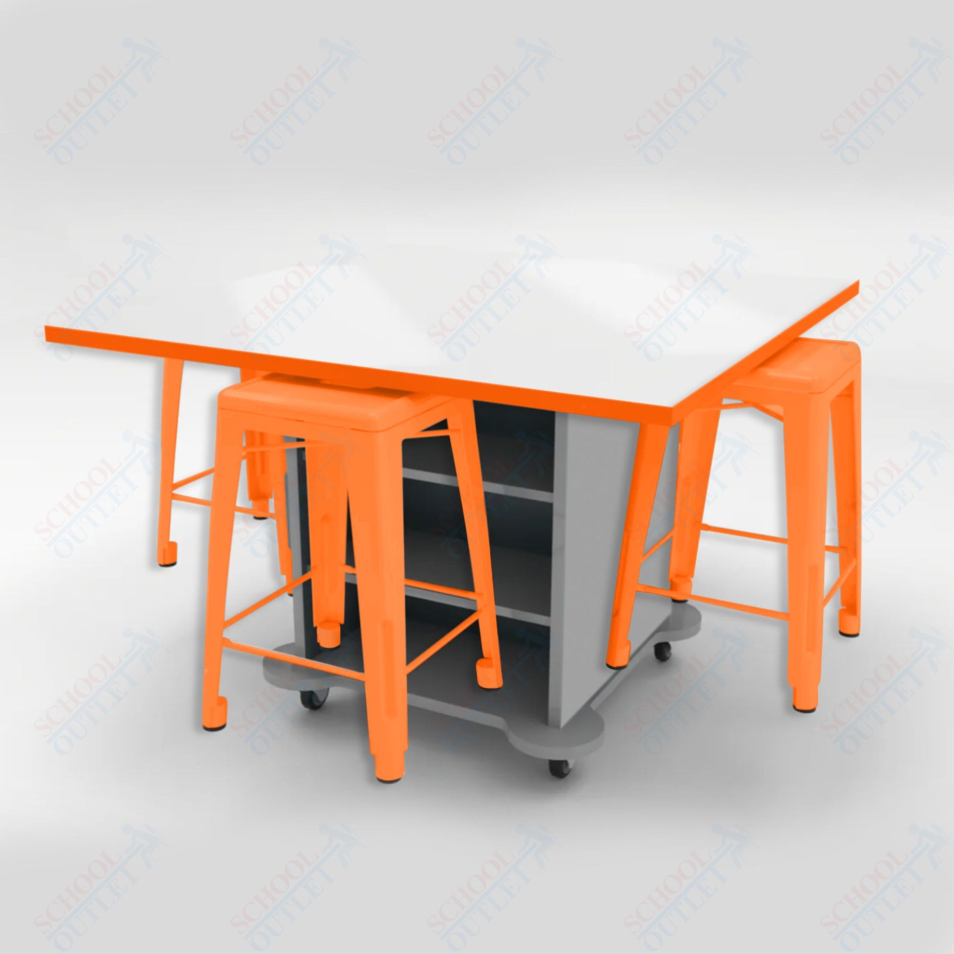 CEF Creation Cube Double - Sided Storage Table - 34"H, White Dry Erase Square Top, High - Pressure Laminate Base and 4 Metal Stools Included - SchoolOutlet
