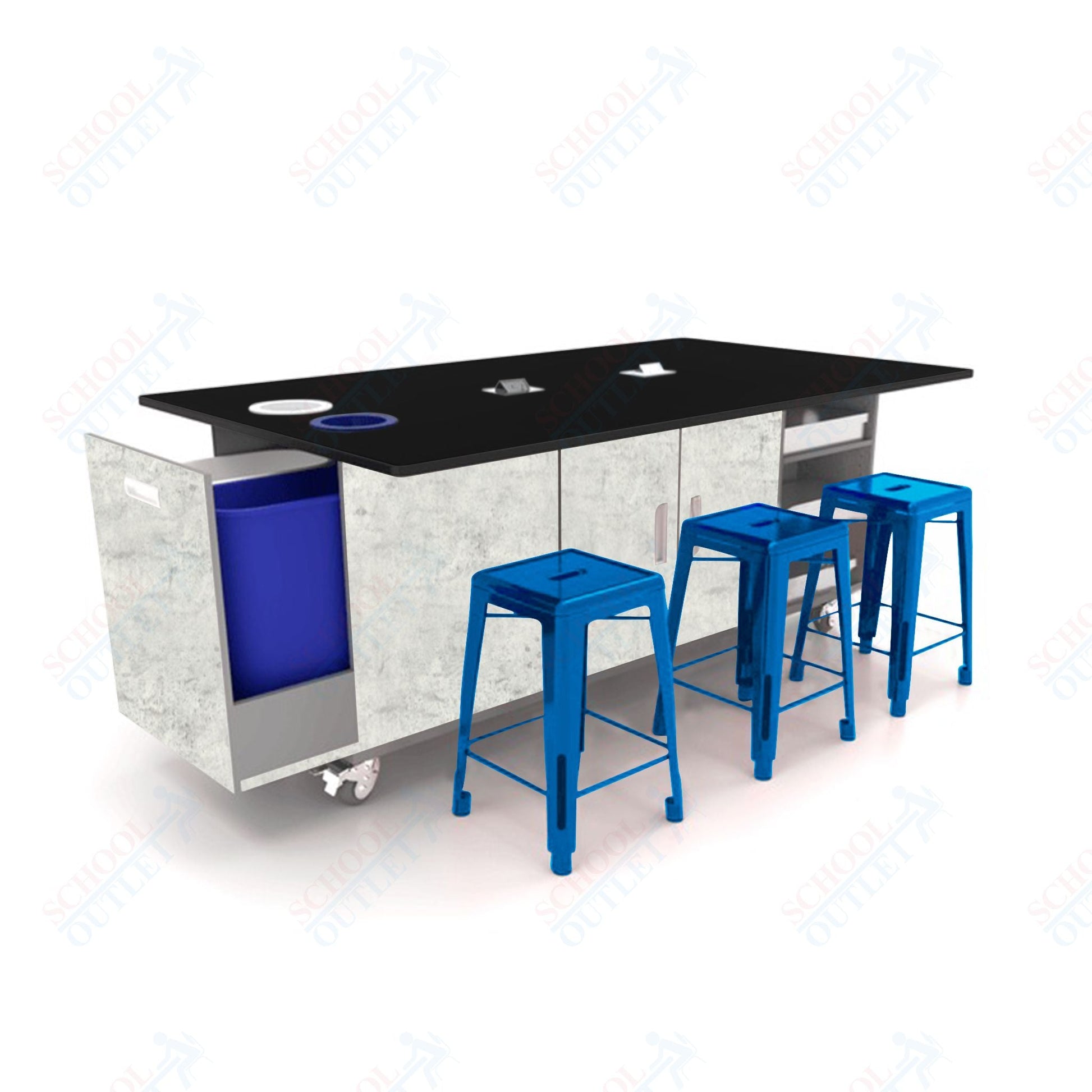 CEF ED Original Table 36"H Tough Top, Laminate Base with 6 Stools, Storage Bins, Trash Bins, and Electrical Outlets Included. - SchoolOutlet