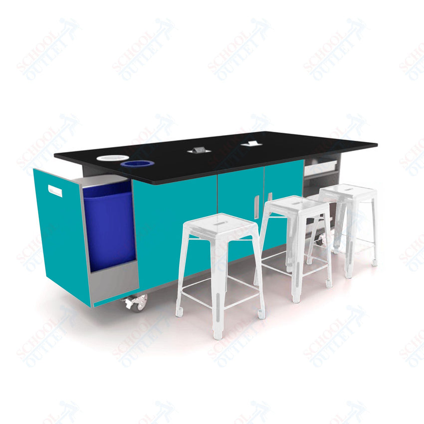CEF ED Original Table 36"H Tough Top, Laminate Base with 6 Stools, Storage Bins, Trash Bins, and Electrical Outlets Included. - SchoolOutlet