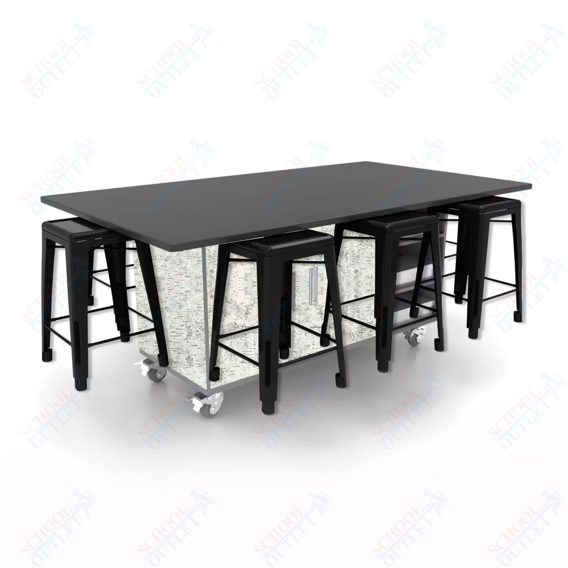 CEF ED8 Table 36"H Chemical Resistant Top, Laminate Base with 8 Stools, Storage bins, and Electrical Outlets Included. - SchoolOutlet
