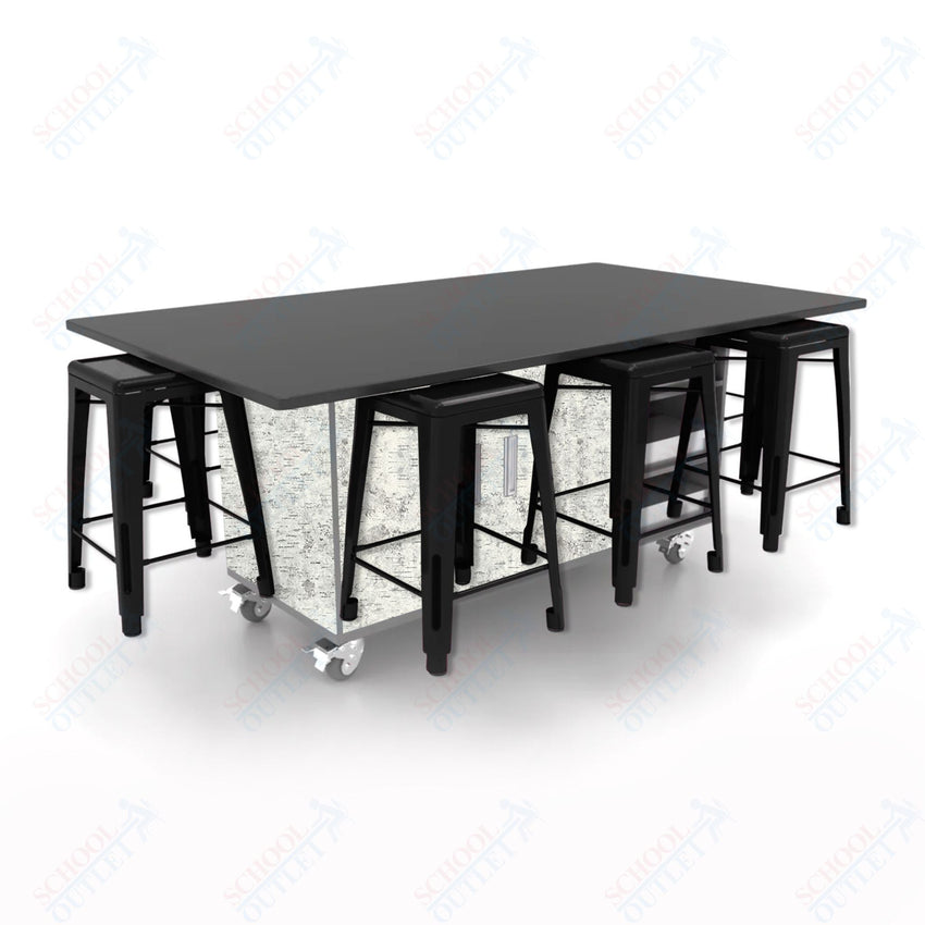 CEF ED8 Table 36"H Chemical Resistant Top, Laminate Base with 8 Stools, Storage bins, and Electrical Outlets Included. - SchoolOutlet