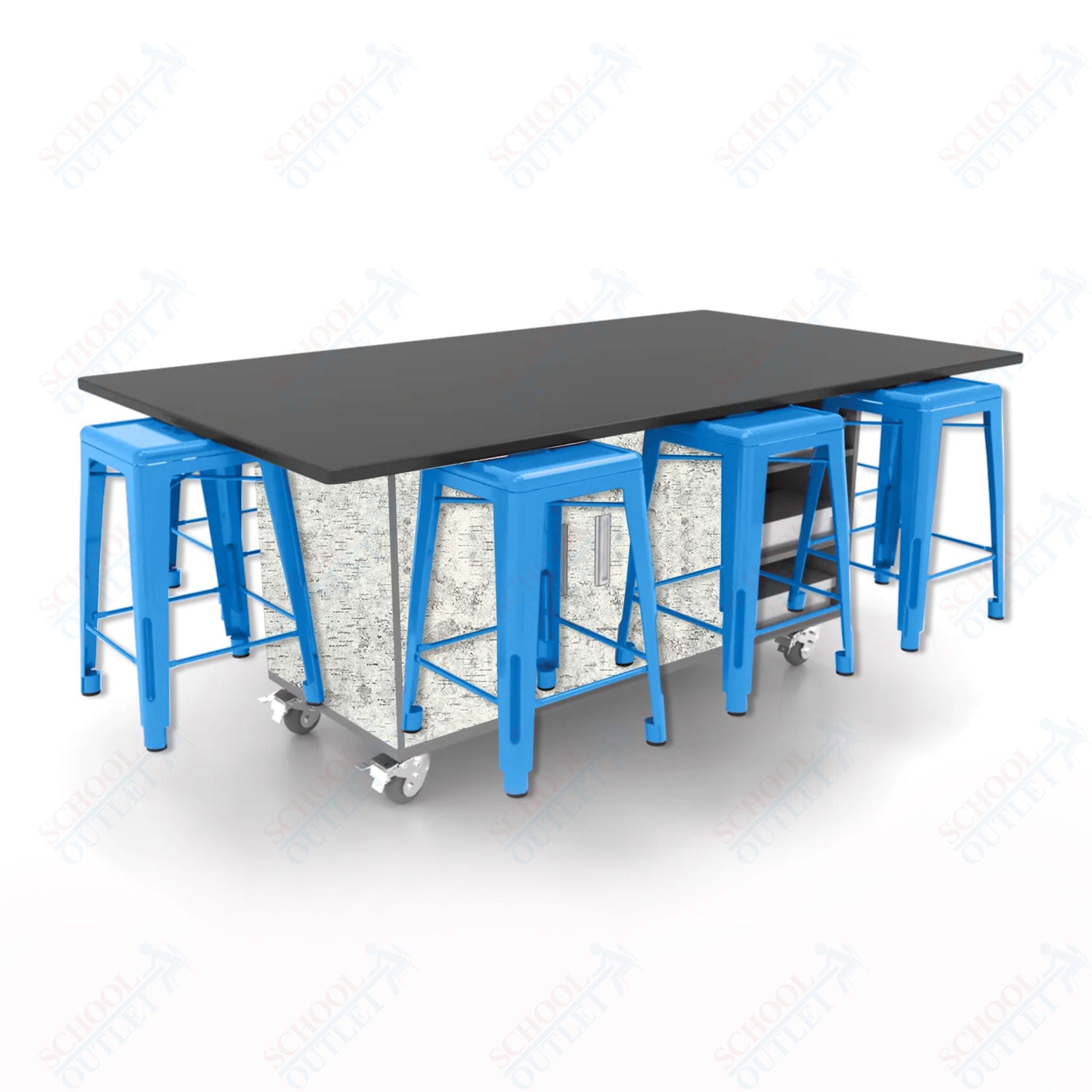CEF ED8 Table 36"H Chemical Resistant Top, Laminate Base with 8 Stools, Storage bins, and Electrical Outlets Included. - SchoolOutlet