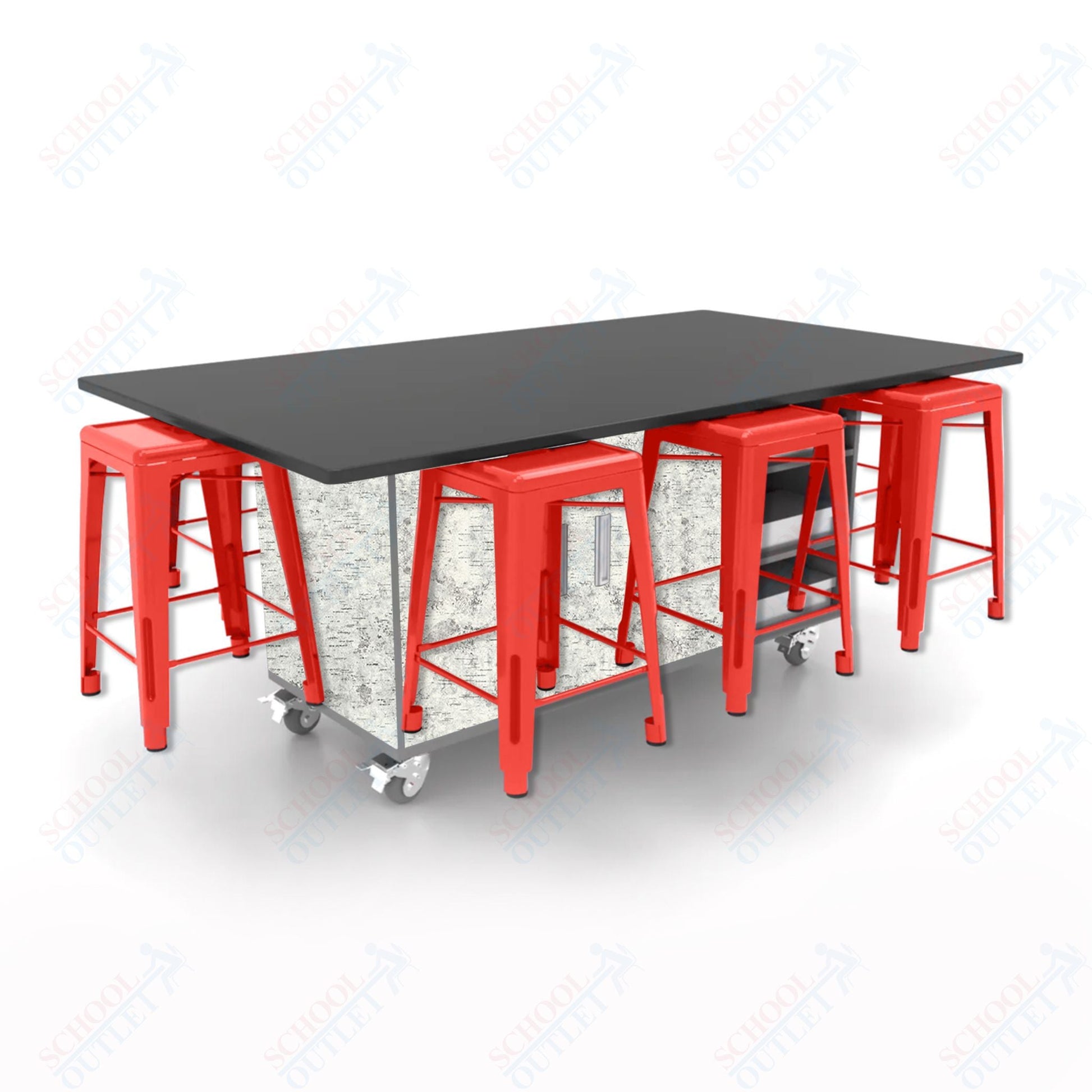 CEF ED8 Table 36"H Chemical Resistant Top, Laminate Base with 8 Stools, Storage bins, and Electrical Outlets Included. - SchoolOutlet