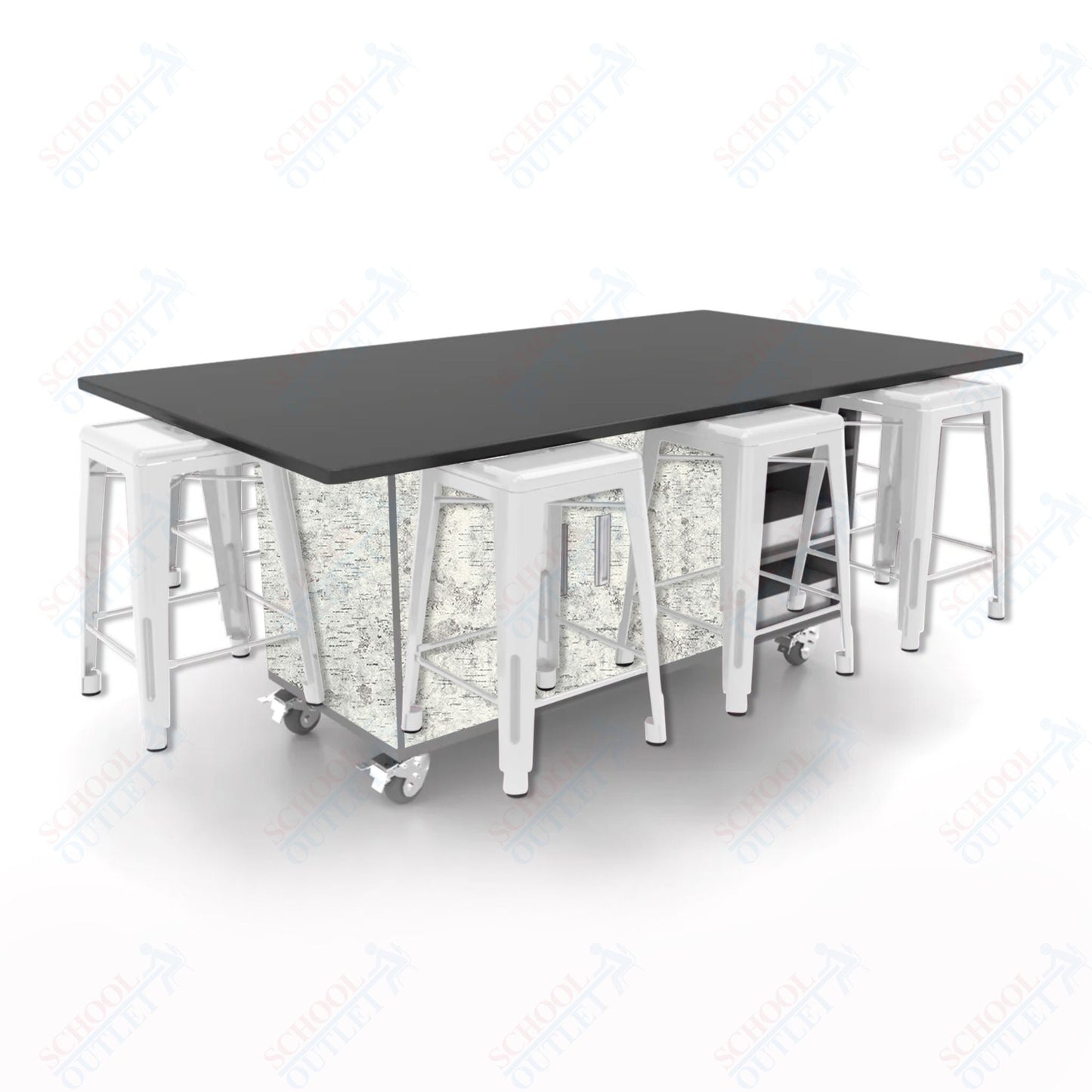CEF ED8 Table 36"H Chemical Resistant Top, Laminate Base with 8 Stools, Storage bins, and Electrical Outlets Included. - SchoolOutlet