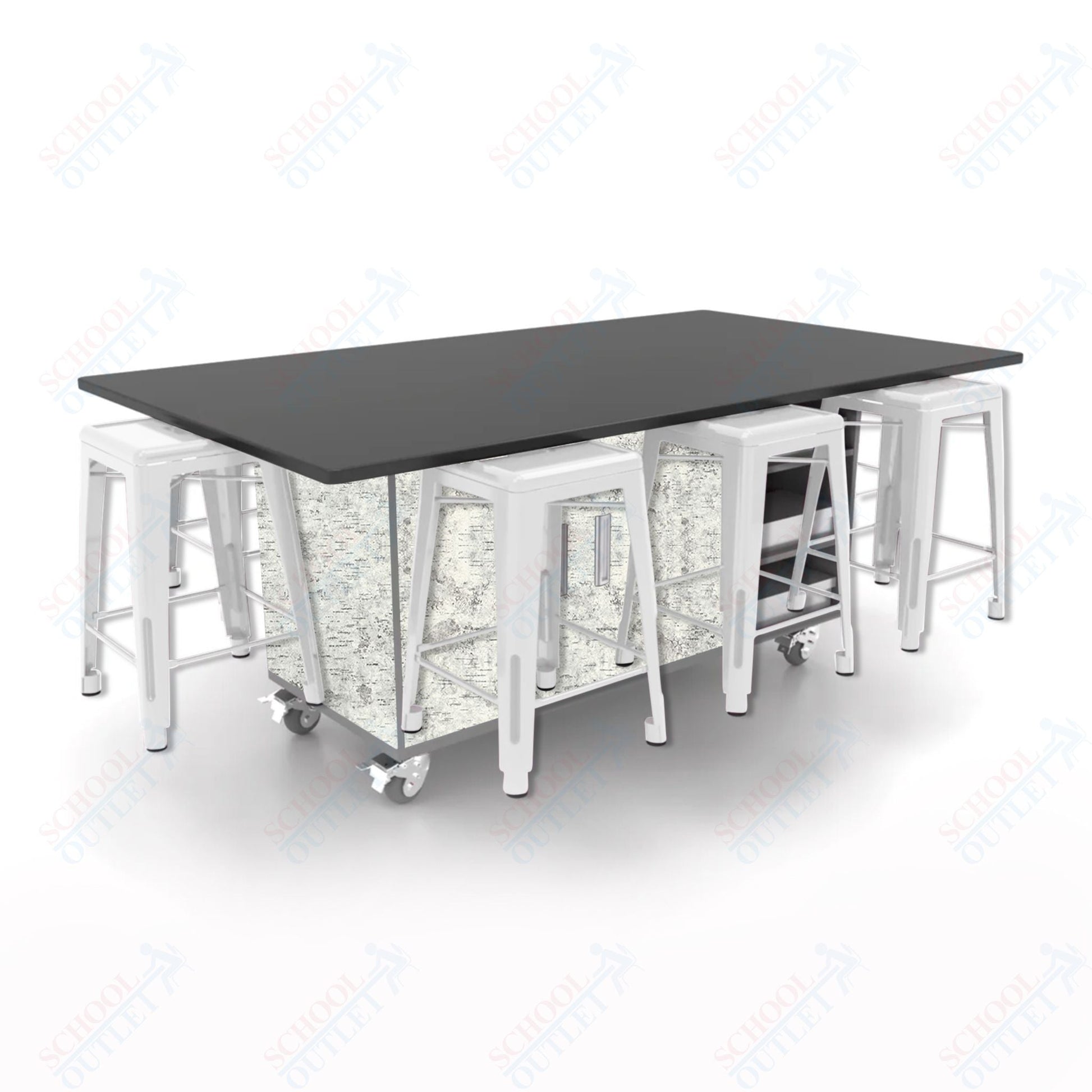 CEF ED8 Table 36"H Chemical Resistant Top, Laminate Base with 8 Stools, Storage bins, and Electrical Outlets Included. - SchoolOutlet