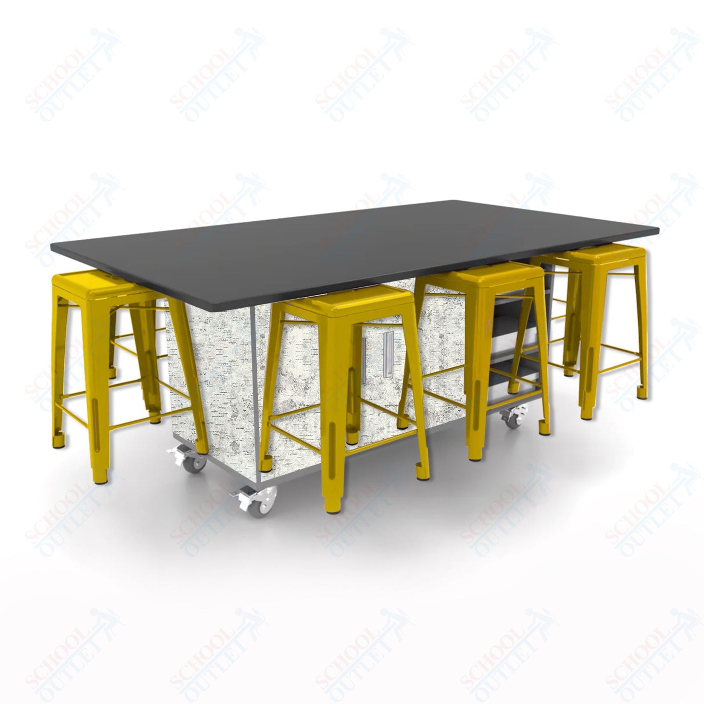 CEF ED8 Table 36"H Chemical Resistant Top, Laminate Base with 8 Stools, Storage bins, and Electrical Outlets Included. - SchoolOutlet