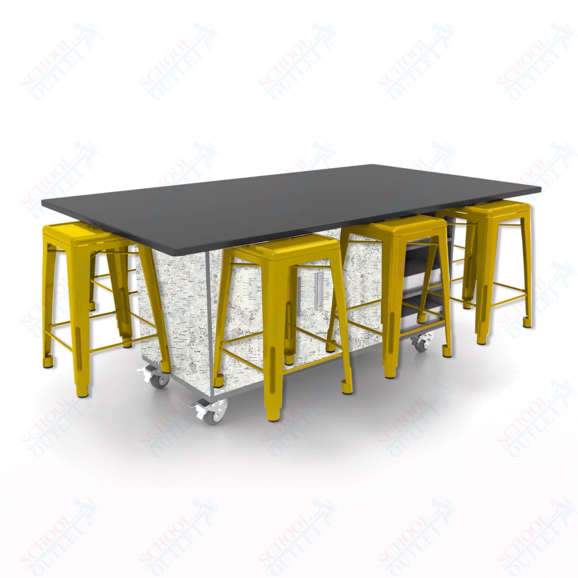CEF ED8 Table 36"H Chemical Resistant Top, Laminate Base with 8 Stools, Storage bins, and Electrical Outlets Included. - SchoolOutlet