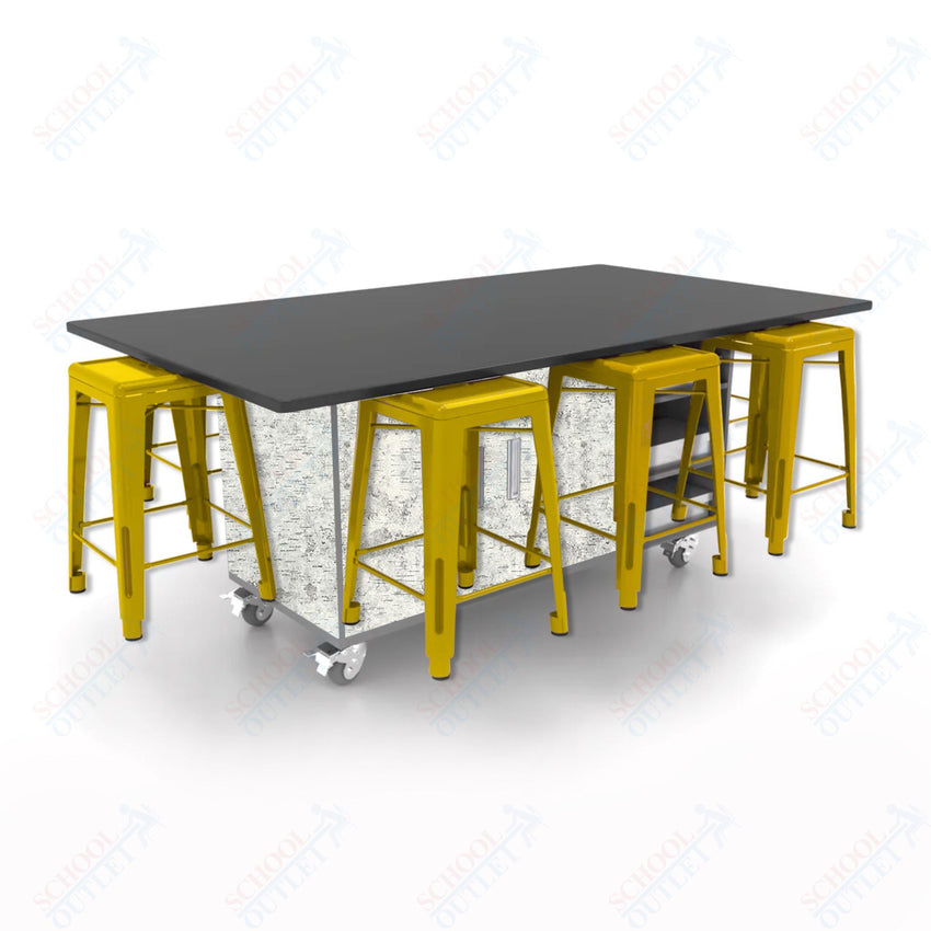 CEF ED8 Table 36"H Chemical Resistant Top, Laminate Base with 8 Stools, Storage bins, and Electrical Outlets Included. - SchoolOutlet