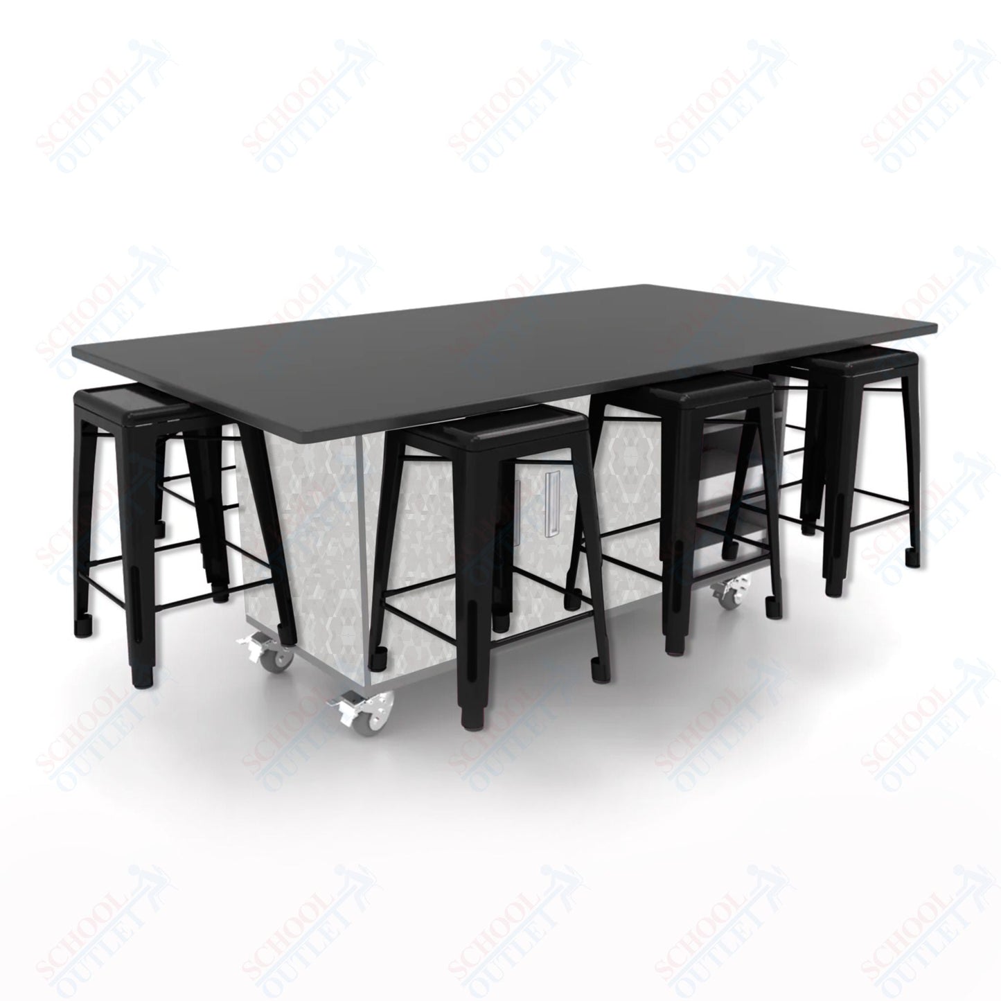 CEF ED8 Table 36"H Chemical Resistant Top, Laminate Base with 8 Stools, Storage bins, and Electrical Outlets Included. - SchoolOutlet