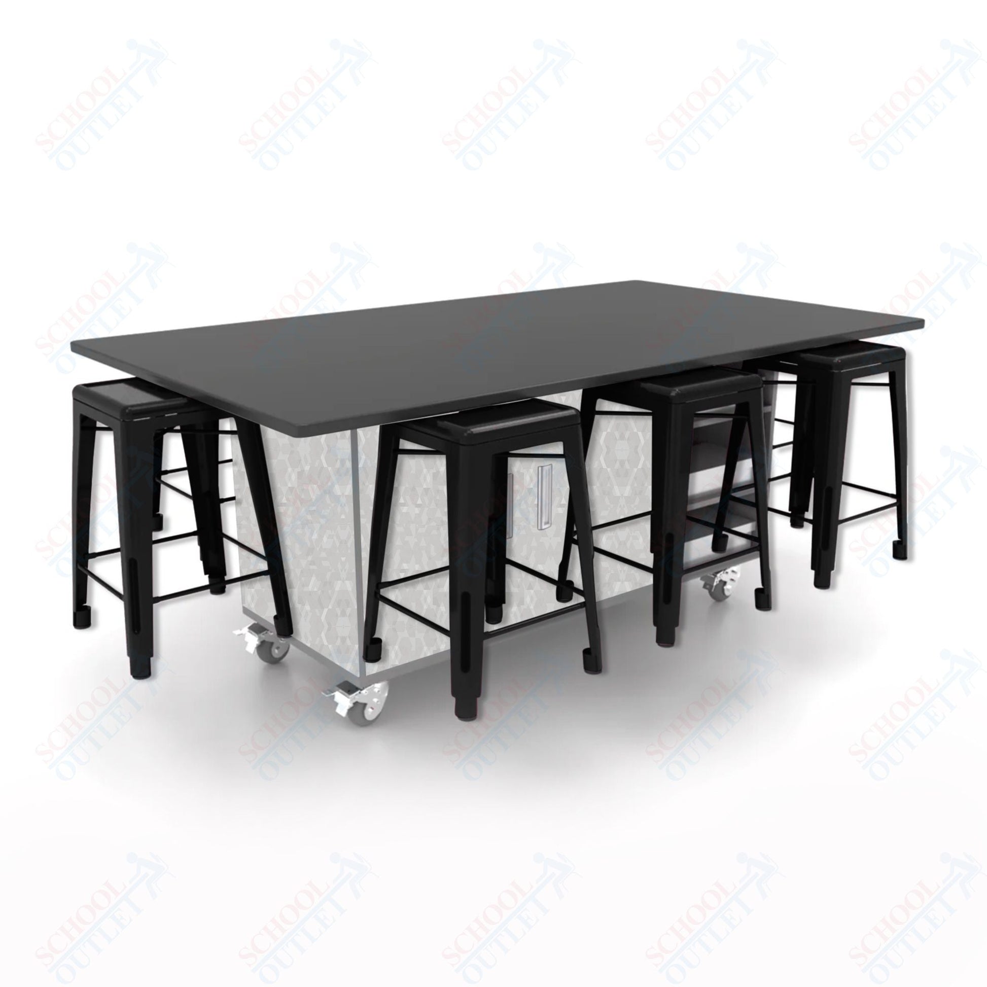 CEF ED8 Table 36"H Chemical Resistant Top, Laminate Base with 8 Stools, Storage bins, and Electrical Outlets Included. - SchoolOutlet