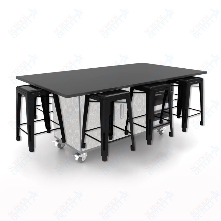 CEF ED8 Table 36"H Chemical Resistant Top, Laminate Base with 8 Stools, Storage bins, and Electrical Outlets Included. - SchoolOutlet
