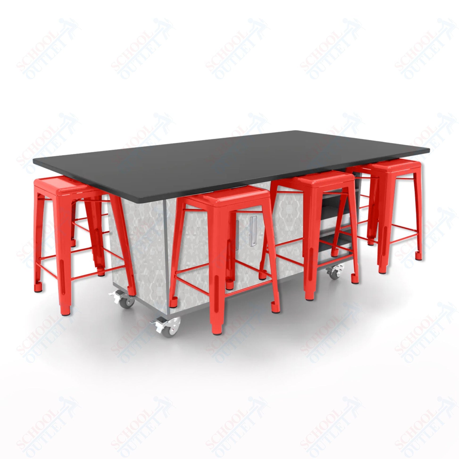 CEF ED8 Table 36"H Chemical Resistant Top, Laminate Base with 8 Stools, Storage bins, and Electrical Outlets Included. - SchoolOutlet