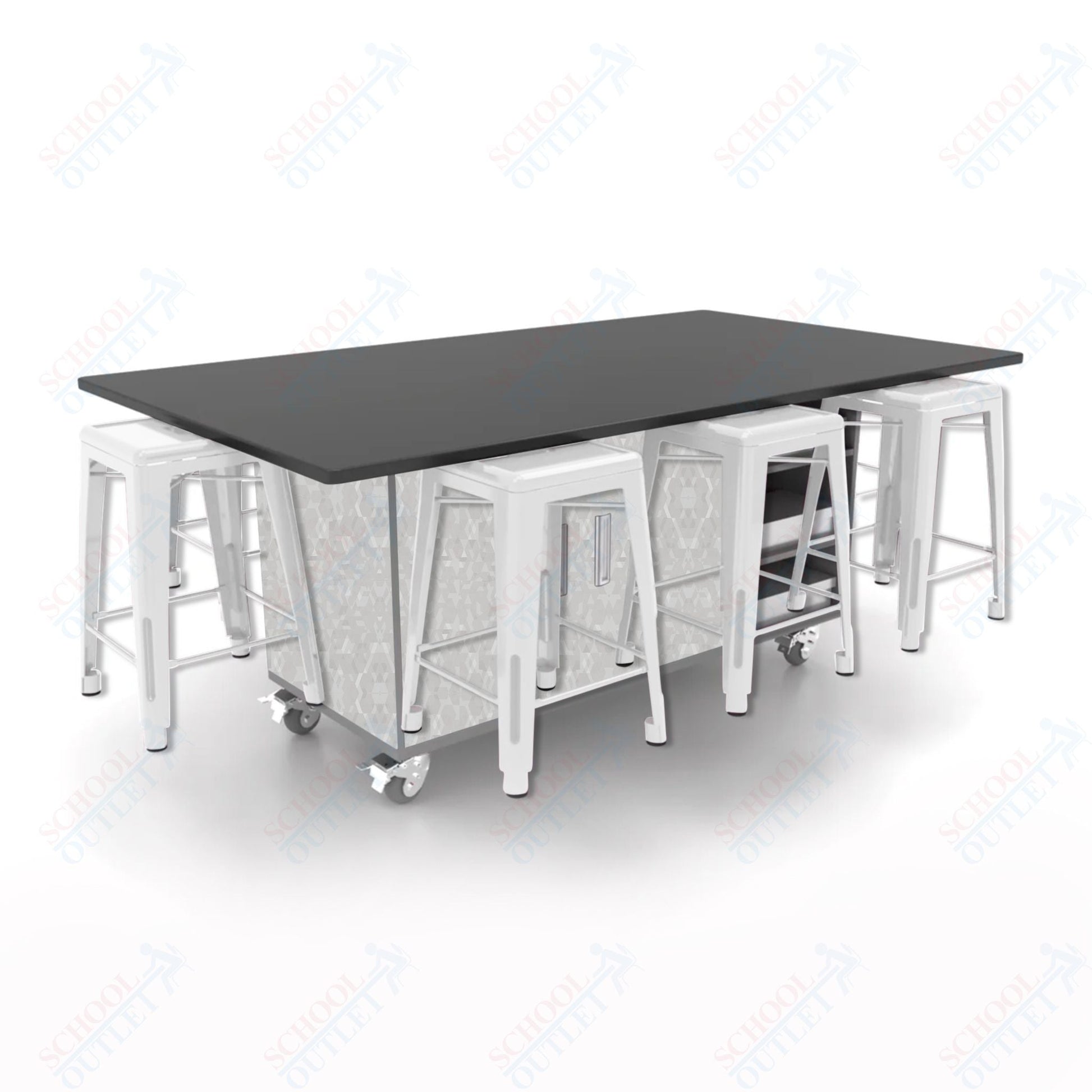 CEF ED8 Table 36"H Chemical Resistant Top, Laminate Base with 8 Stools, Storage bins, and Electrical Outlets Included. - SchoolOutlet