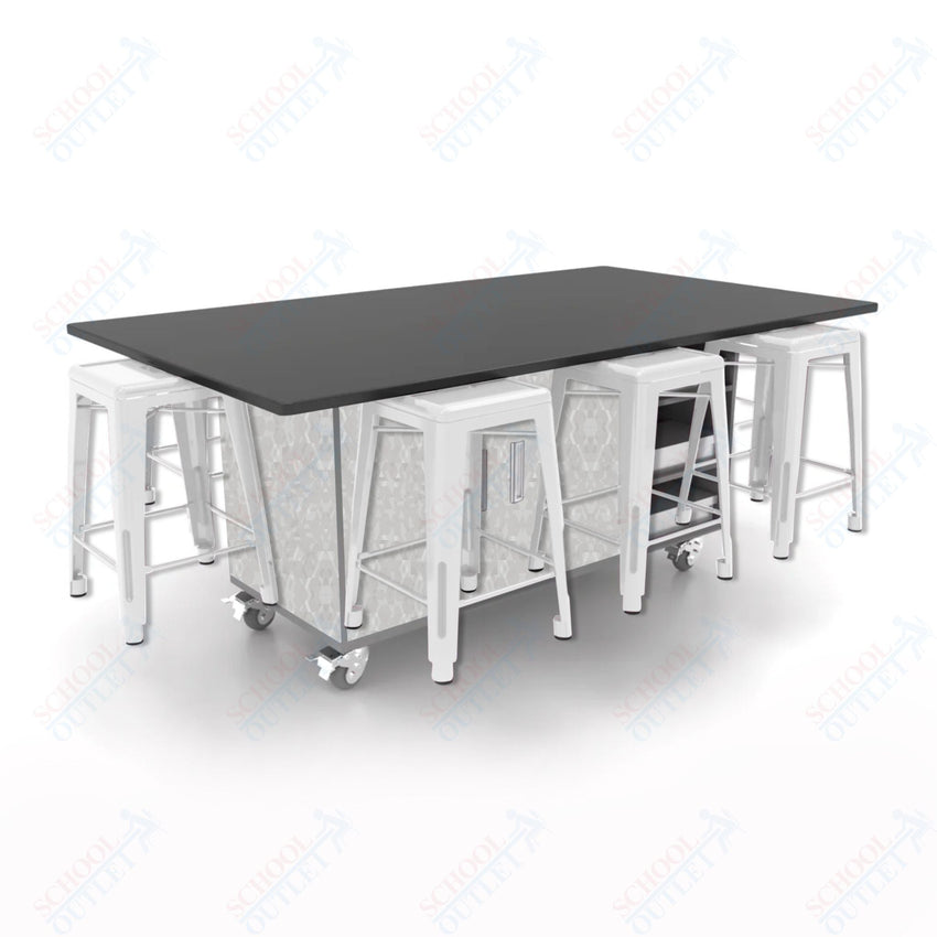 CEF ED8 Table 36"H Chemical Resistant Top, Laminate Base with 8 Stools, Storage bins, and Electrical Outlets Included. - SchoolOutlet