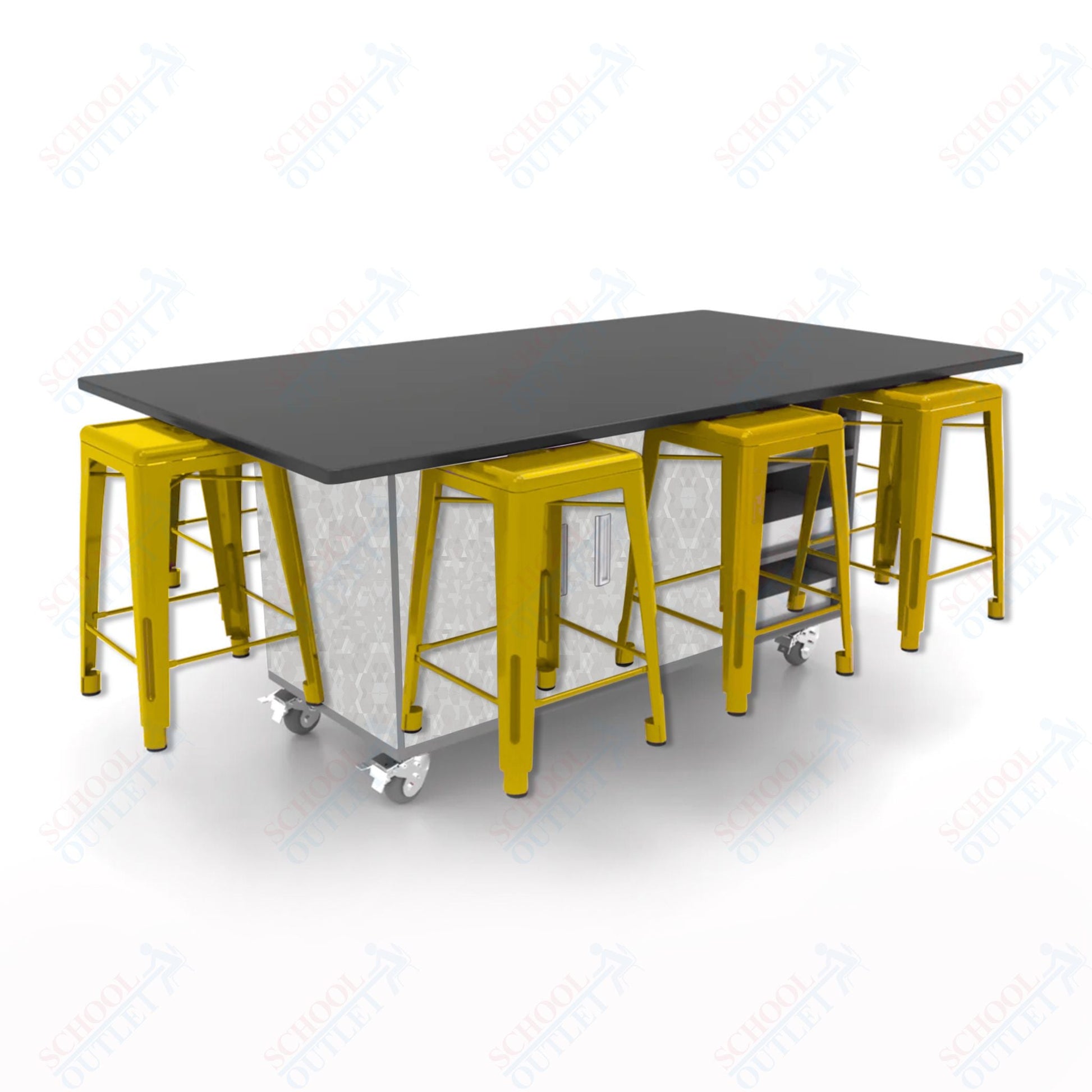 CEF ED8 Table 36"H Chemical Resistant Top, Laminate Base with 8 Stools, Storage bins, and Electrical Outlets Included. - SchoolOutlet