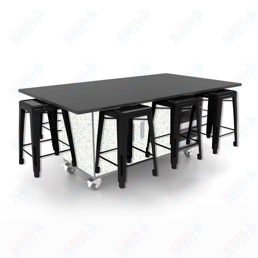 CEF ED8 Table 36"H Chemical Resistant Top, Laminate Base with 8 Stools, Storage bins, and Electrical Outlets Included. - SchoolOutlet