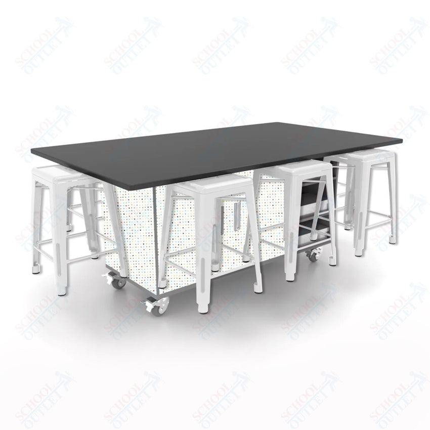 CEF ED8 Table 36"H Chemical Resistant Top, Laminate Base with 8 Stools, Storage bins, and Electrical Outlets Included. - SchoolOutlet