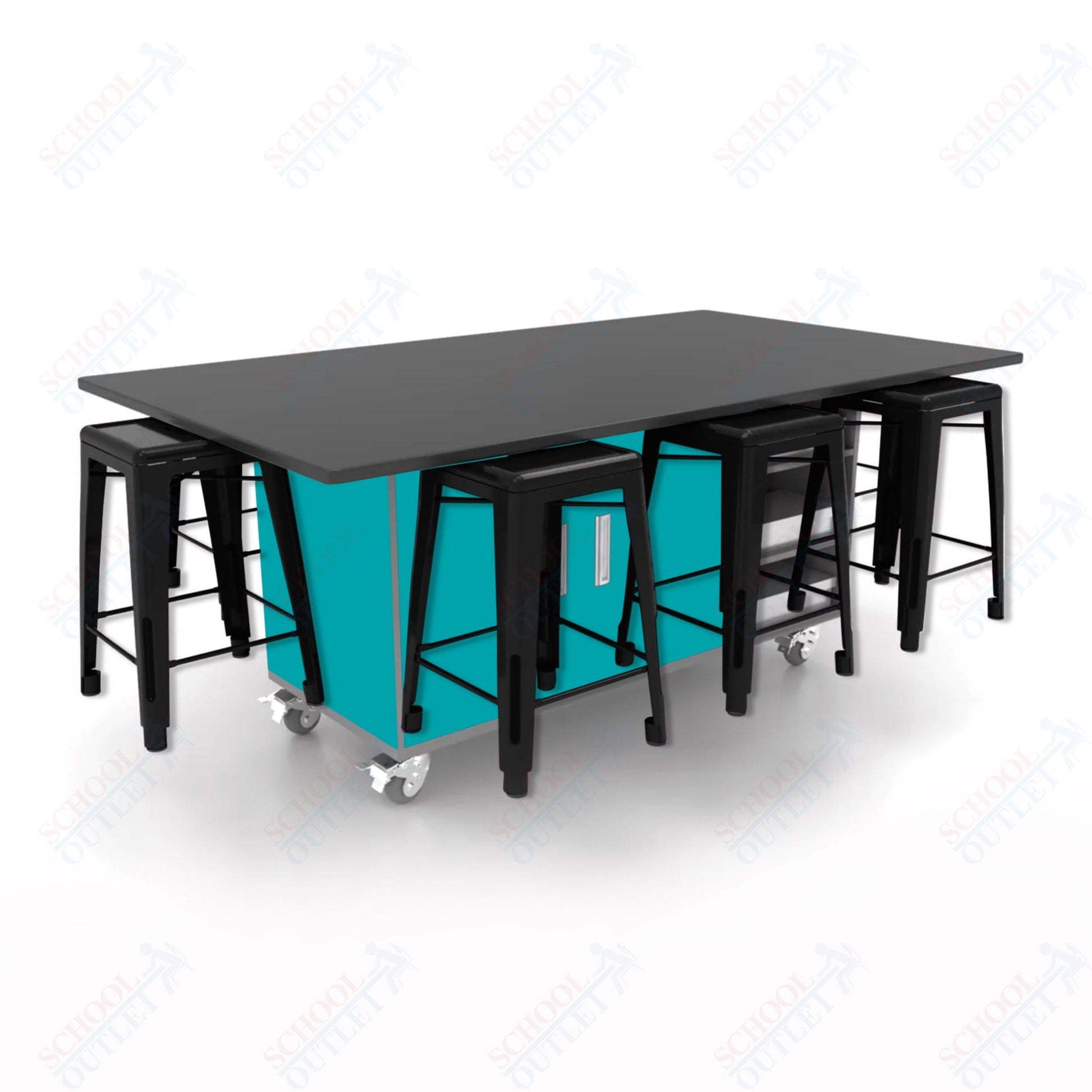 CEF ED8 Table 36"H Chemical Resistant Top, Laminate Base with 8 Stools, Storage bins, and Electrical Outlets Included. - SchoolOutlet