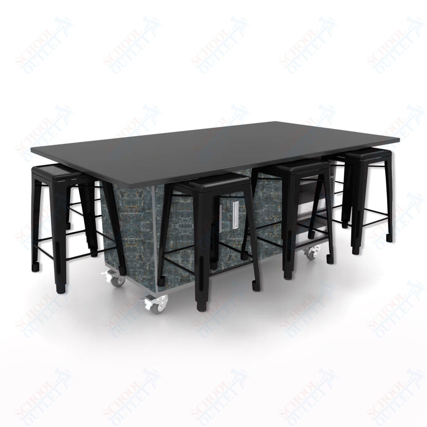 CEF ED8 Table 36"H Chemical Resistant Top, Laminate Base with 8 Stools, Storage bins, and Electrical Outlets Included. - SchoolOutlet
