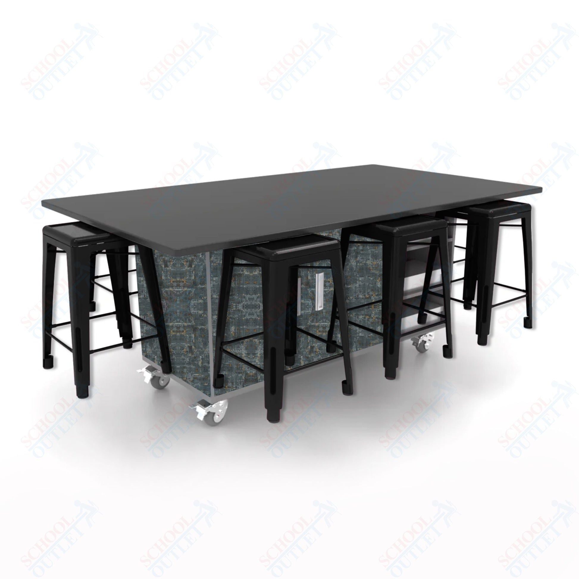 CEF ED8 Table 36"H Chemical Resistant Top, Laminate Base with 8 Stools, Storage bins, and Electrical Outlets Included. - SchoolOutlet
