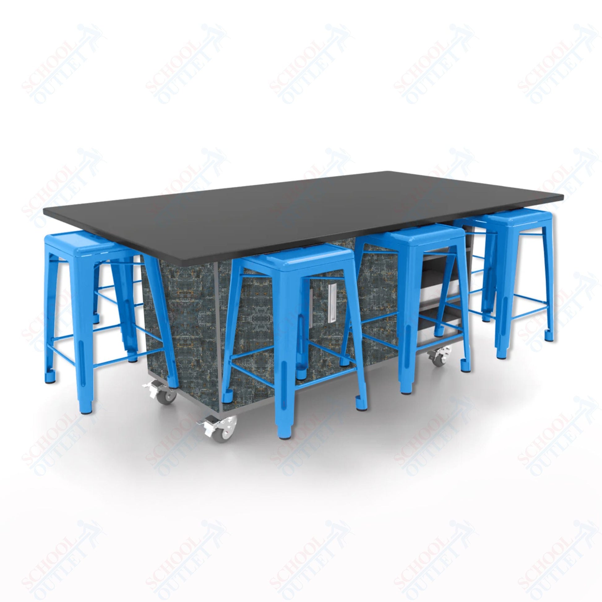 CEF ED8 Table 36"H Chemical Resistant Top, Laminate Base with 8 Stools, Storage bins, and Electrical Outlets Included. - SchoolOutlet