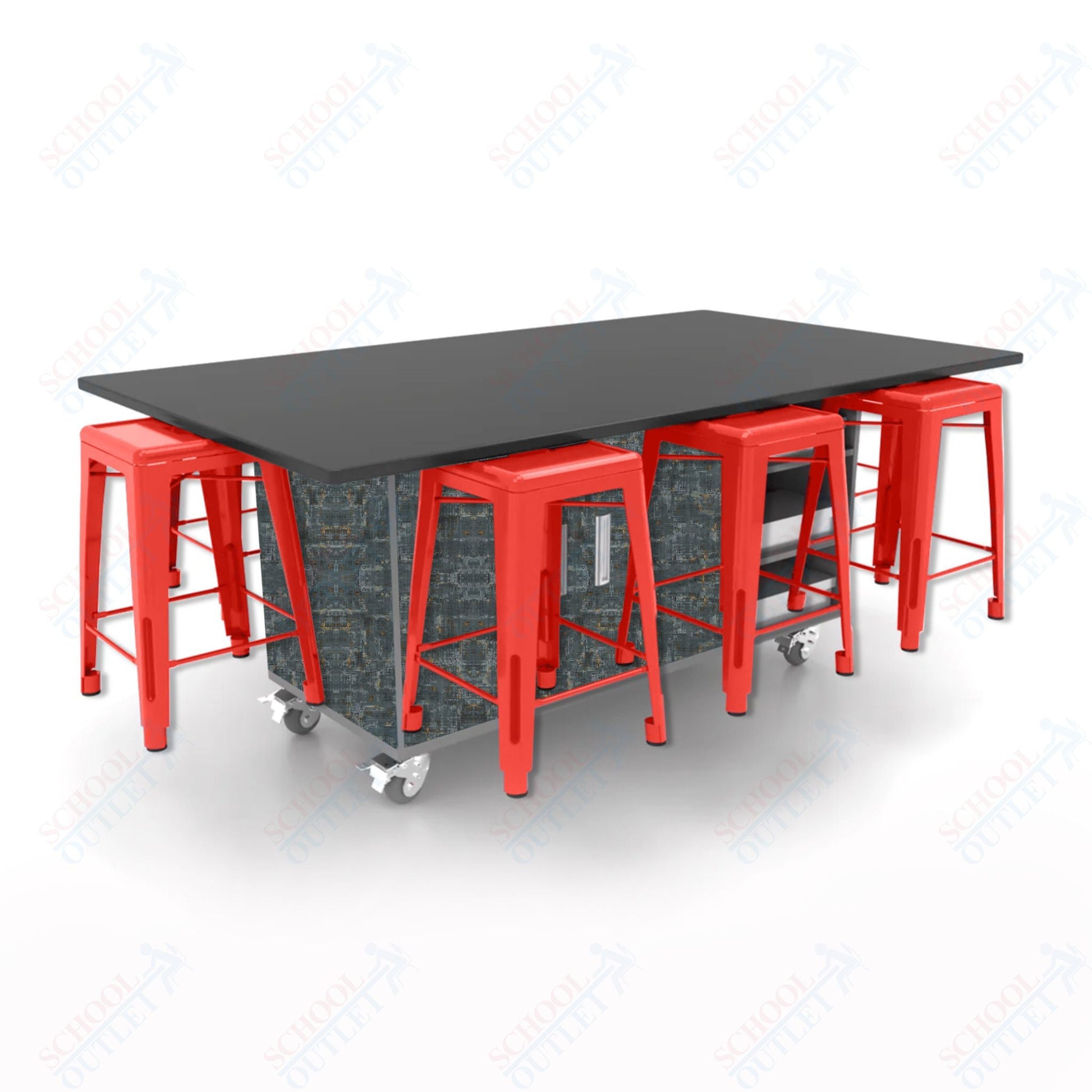 CEF ED8 Table 36"H Chemical Resistant Top, Laminate Base with 8 Stools, Storage bins, and Electrical Outlets Included. - SchoolOutlet
