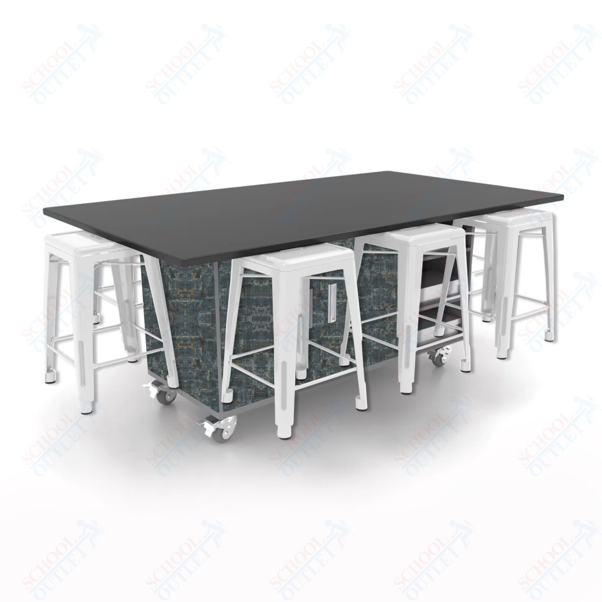 CEF ED8 Table 36"H Chemical Resistant Top, Laminate Base with 8 Stools, Storage bins, and Electrical Outlets Included. - SchoolOutlet