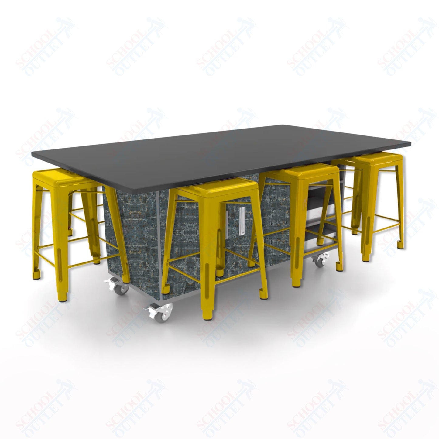 CEF ED8 Table 36"H Chemical Resistant Top, Laminate Base with 8 Stools, Storage bins, and Electrical Outlets Included. - SchoolOutlet