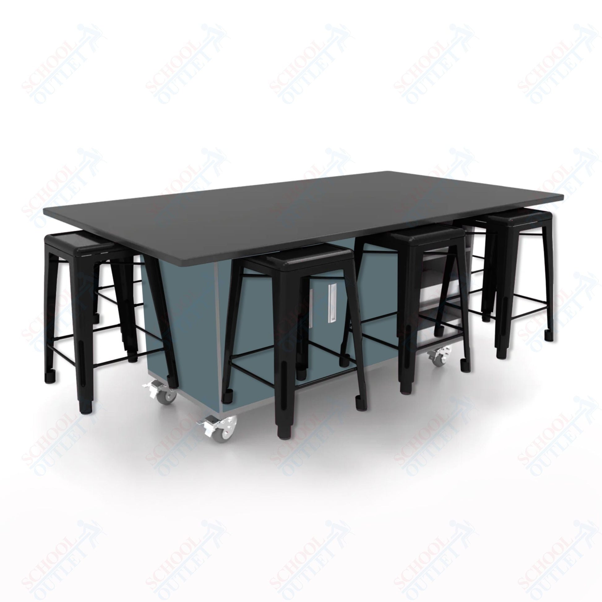 CEF ED8 Table 36"H Chemical Resistant Top, Laminate Base with 8 Stools, Storage bins, and Electrical Outlets Included. - SchoolOutlet