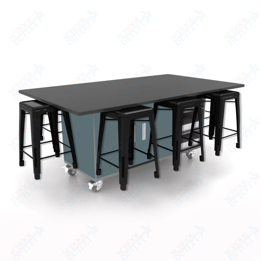 CEF ED8 Table 36"H Chemical Resistant Top, Laminate Base with 8 Stools, Storage bins, and Electrical Outlets Included. - SchoolOutlet