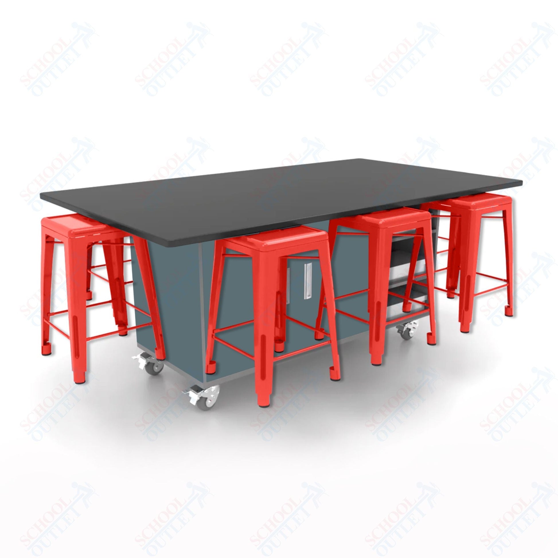 CEF ED8 Table 36"H Chemical Resistant Top, Laminate Base with 8 Stools, Storage bins, and Electrical Outlets Included. - SchoolOutlet