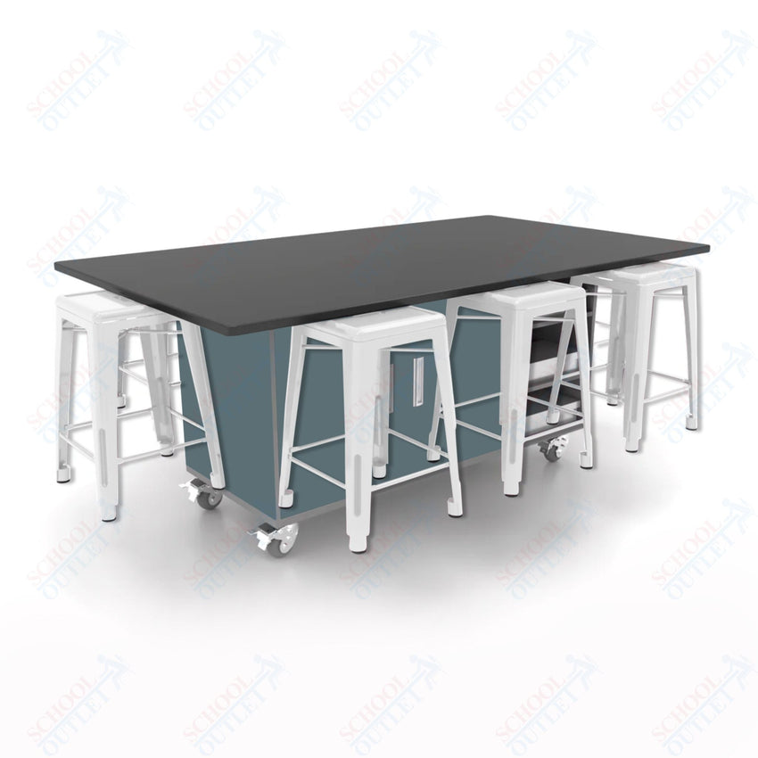 CEF ED8 Table 36"H Chemical Resistant Top, Laminate Base with 8 Stools, Storage bins, and Electrical Outlets Included. - SchoolOutlet