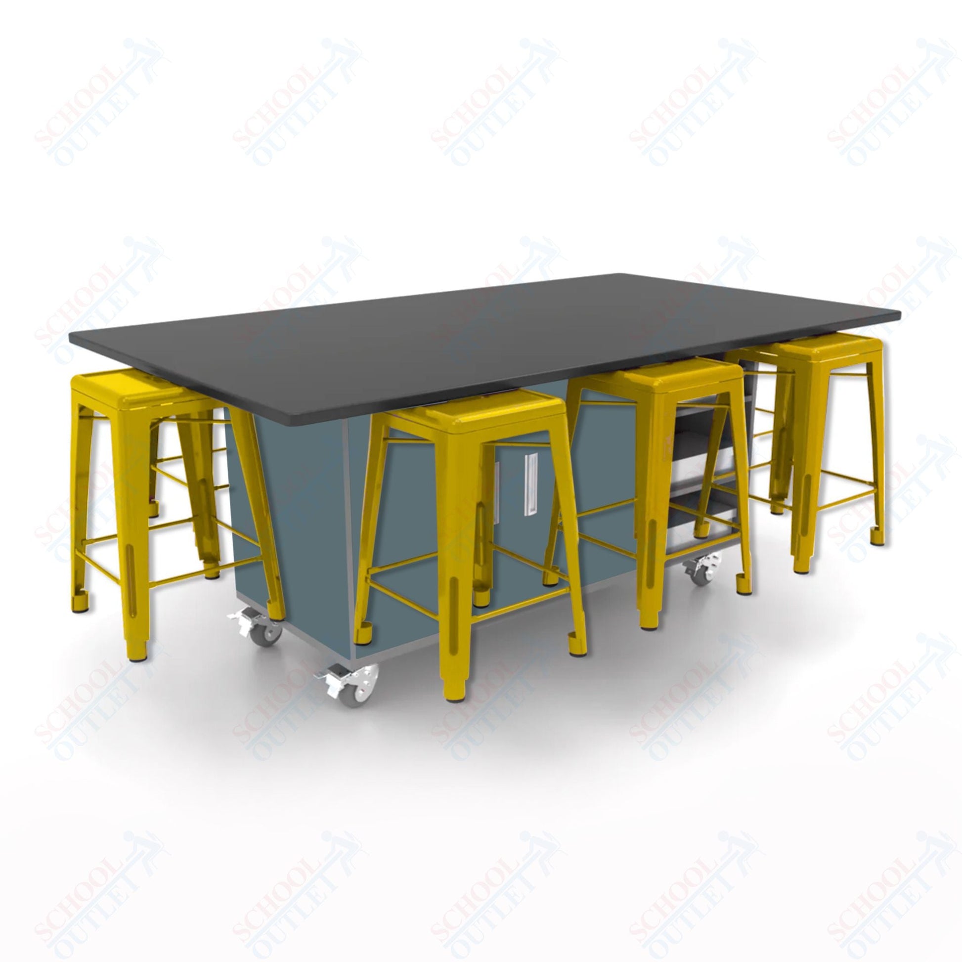 CEF ED8 Table 36"H Chemical Resistant Top, Laminate Base with 8 Stools, Storage bins, and Electrical Outlets Included. - SchoolOutlet