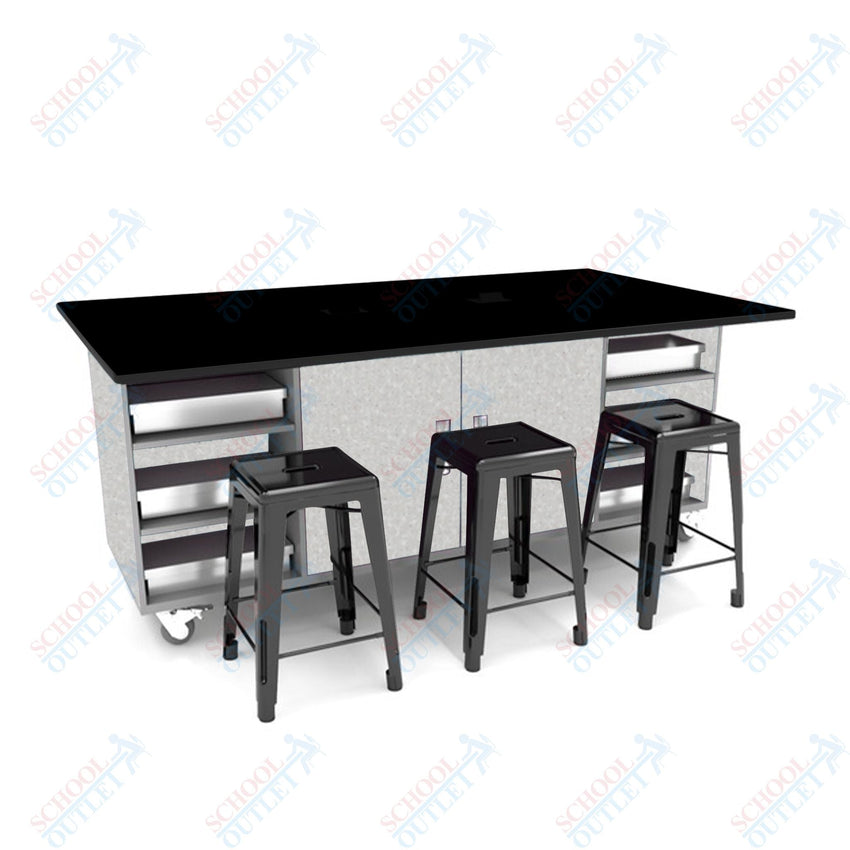 CEF ED Double Table 36"H Tough Top, Laminate Base with 6 Stools, Storage bins, and Electrical Outlets Included. - SchoolOutlet