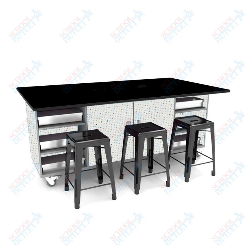 CEF ED Double Table 36"H Tough Top, Laminate Base with 6 Stools, Storage bins, and Electrical Outlets Included. - SchoolOutlet