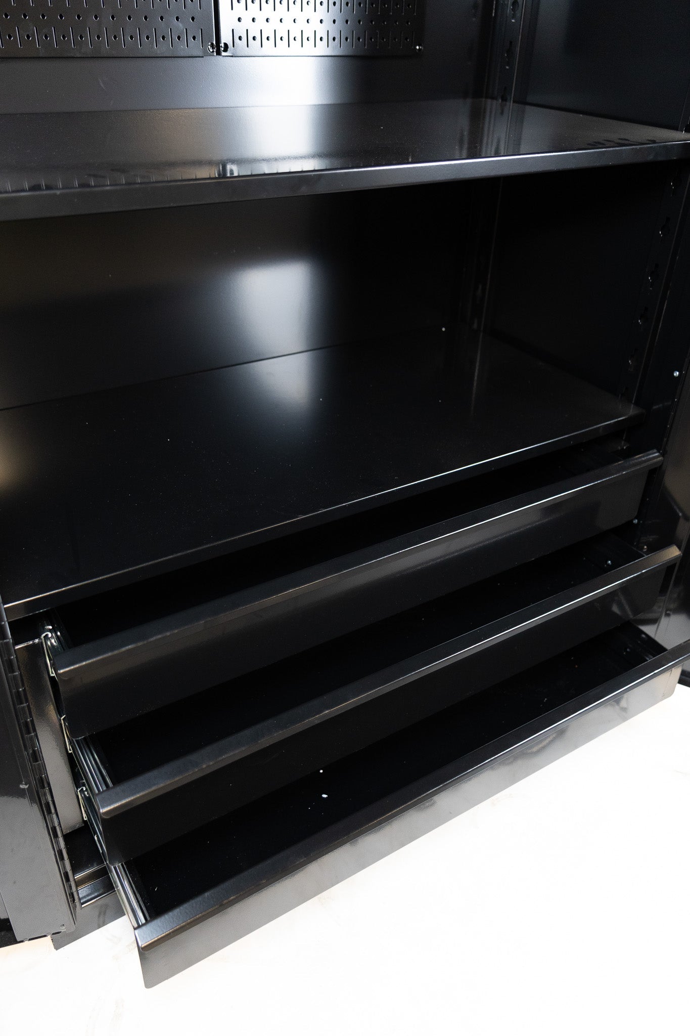 CEF Forge Metal Storage Cabinet 48" Wide x 78" Tall - Includes 4 Adjustable Shelves and 3 Drawer Storage System in Bottom & Metal Peg Board Panel in Top (CEF - FC - 4878 - 5S - DD - 3D - PG) - SchoolOutlet