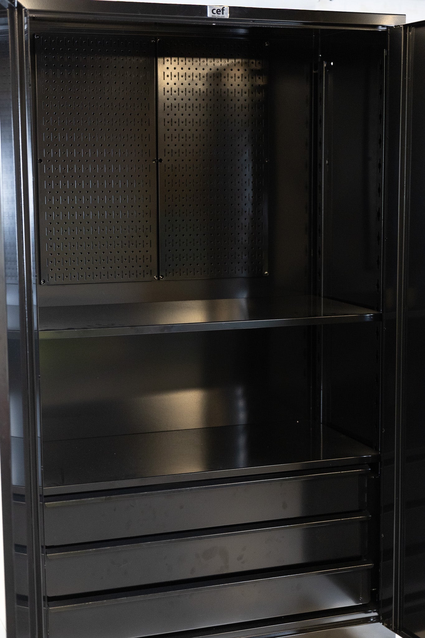 CEF Forge Metal Storage Cabinet 48" Wide x 78" Tall - Includes 4 Adjustable Shelves and a Pre Mounted 32" x 32" Metal Peg Board Panel in Top (CEF - FC - 4878 - 5S - DD - PG) - SchoolOutlet