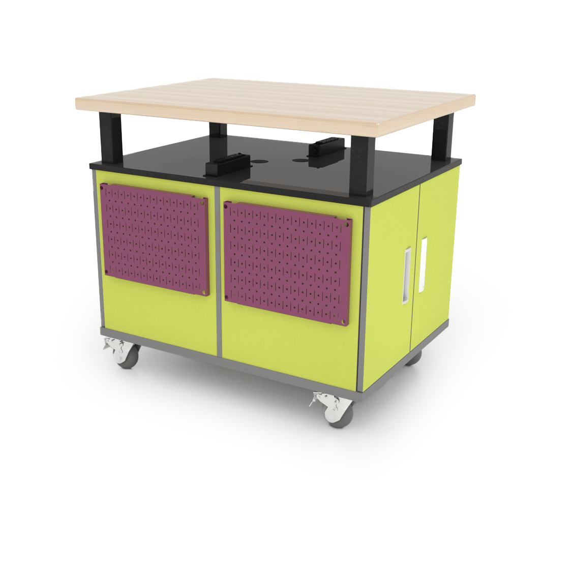 CEF Forge Durabench - Double - sided cabinet with 8 Gratnells trays per side and Elevated Maple Butcher Block Top 30"W x 40"L (CEF - FORGE - DBEN - 3040 - BIN - BIN - XXX - BB) - SchoolOutlet