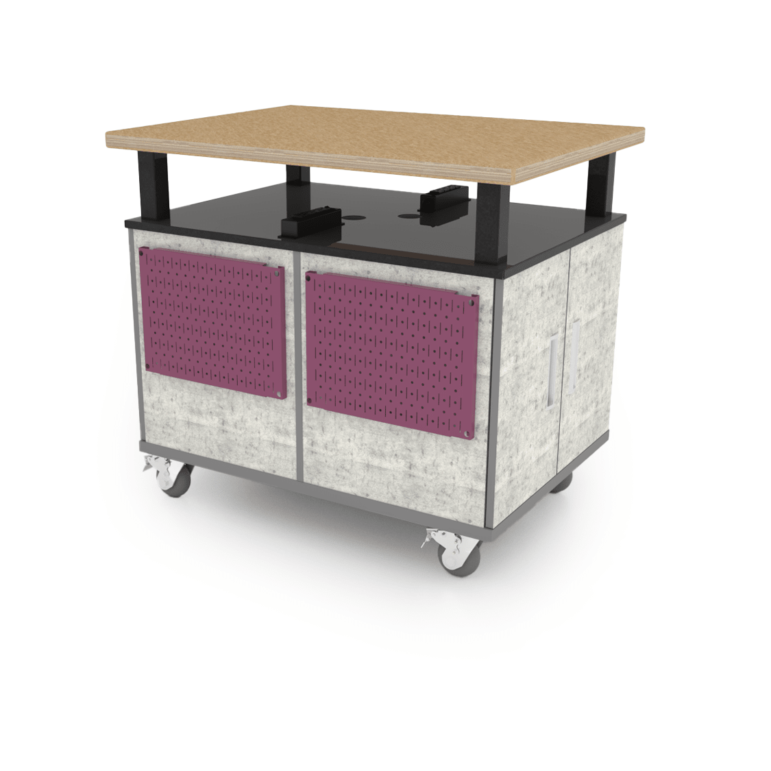 CEF Forge Durabench - Double - sided cabinet with 8 Gratnells trays per side and Elevated Shop Top 30"W x 40"L (CEF - FORGE - DBEN - 3040 - BIN - BIN - XXX - ST) - SchoolOutlet